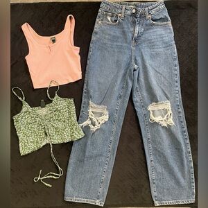 3 pc. Bundle Wild Fable Highest Rise Baggy Jeans & 2 tops!